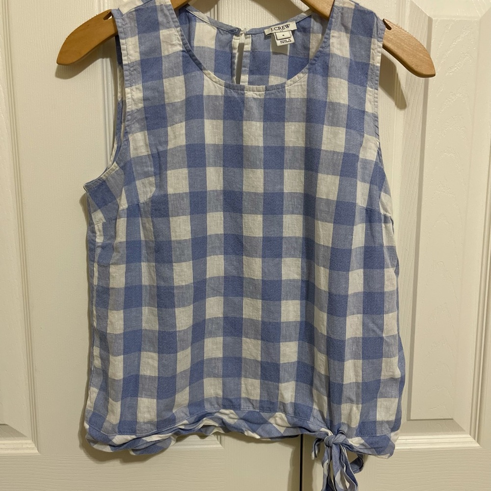 J crew Light blue and white checkered pattern tank